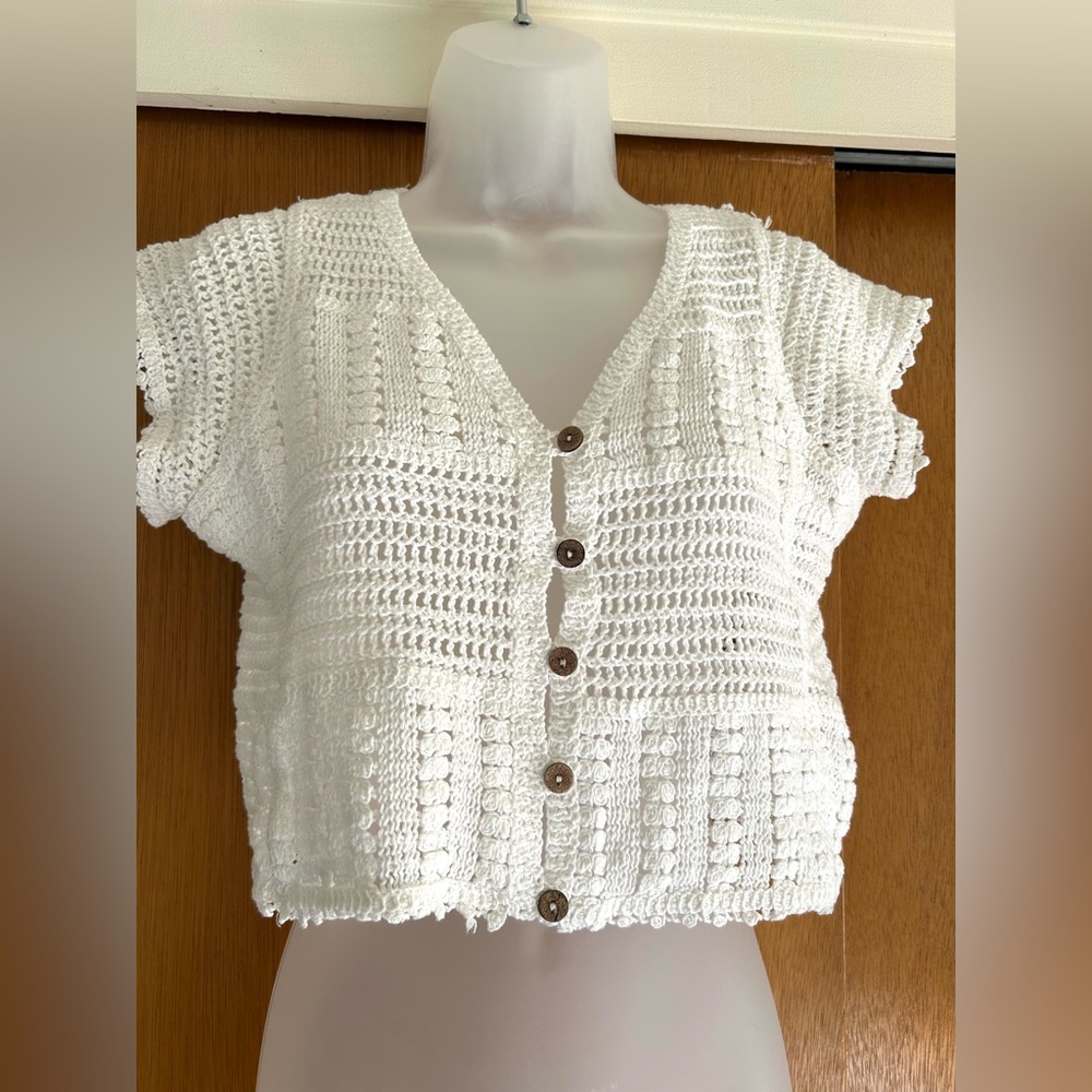 Juniors Rebellion Crop Top Crochet Cardigan